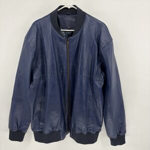Genuine Leather Soft Blue Bomber‎ Jacket 3XL Blue Full Zip Casual Rare
